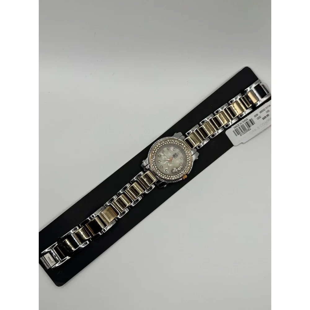New York & Company Two Tone Crystal Mother of Pearl Floating Stone Watch NEW